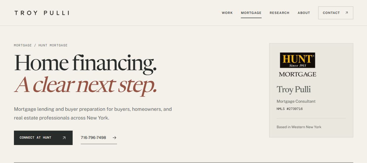 Troy Pulli’s mortgage practice page at HUNT Mortgage